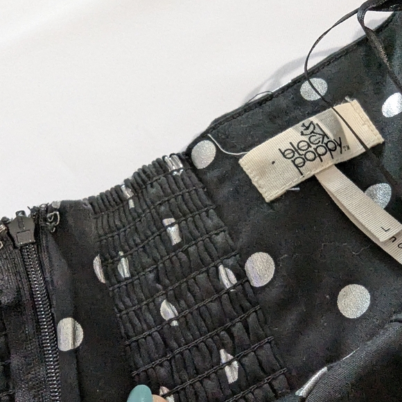 Black Poppy Black & Silver Polkadot Strapless Mini Cocktail Dress. Size: Large - Picture 8 of 11